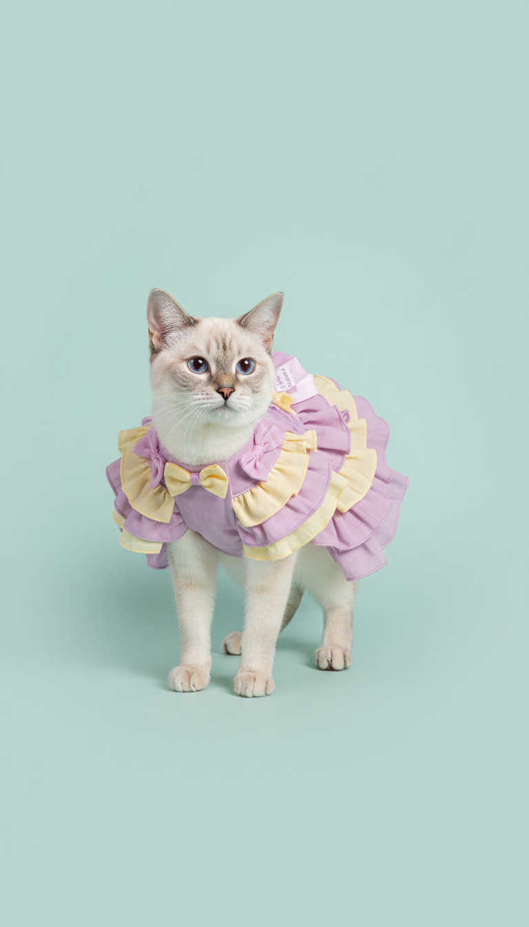 Lavender leash ruffled dress for cats
